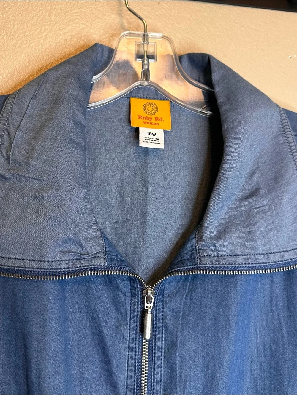 Ruby Rd. Indigo Blue Zip-Front Drawstring Lightweight Jean Jacket